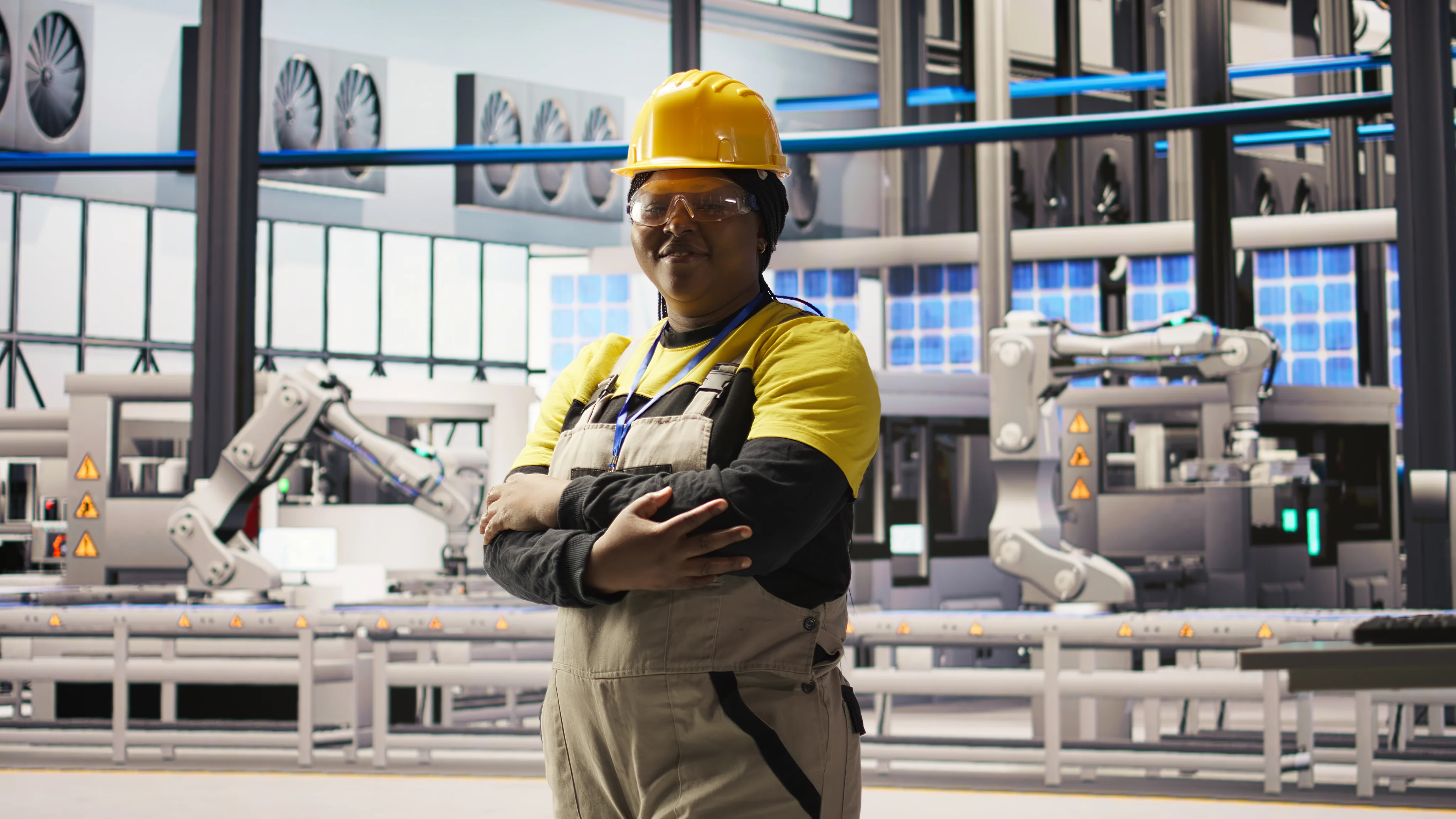 Primary worker in hard hat